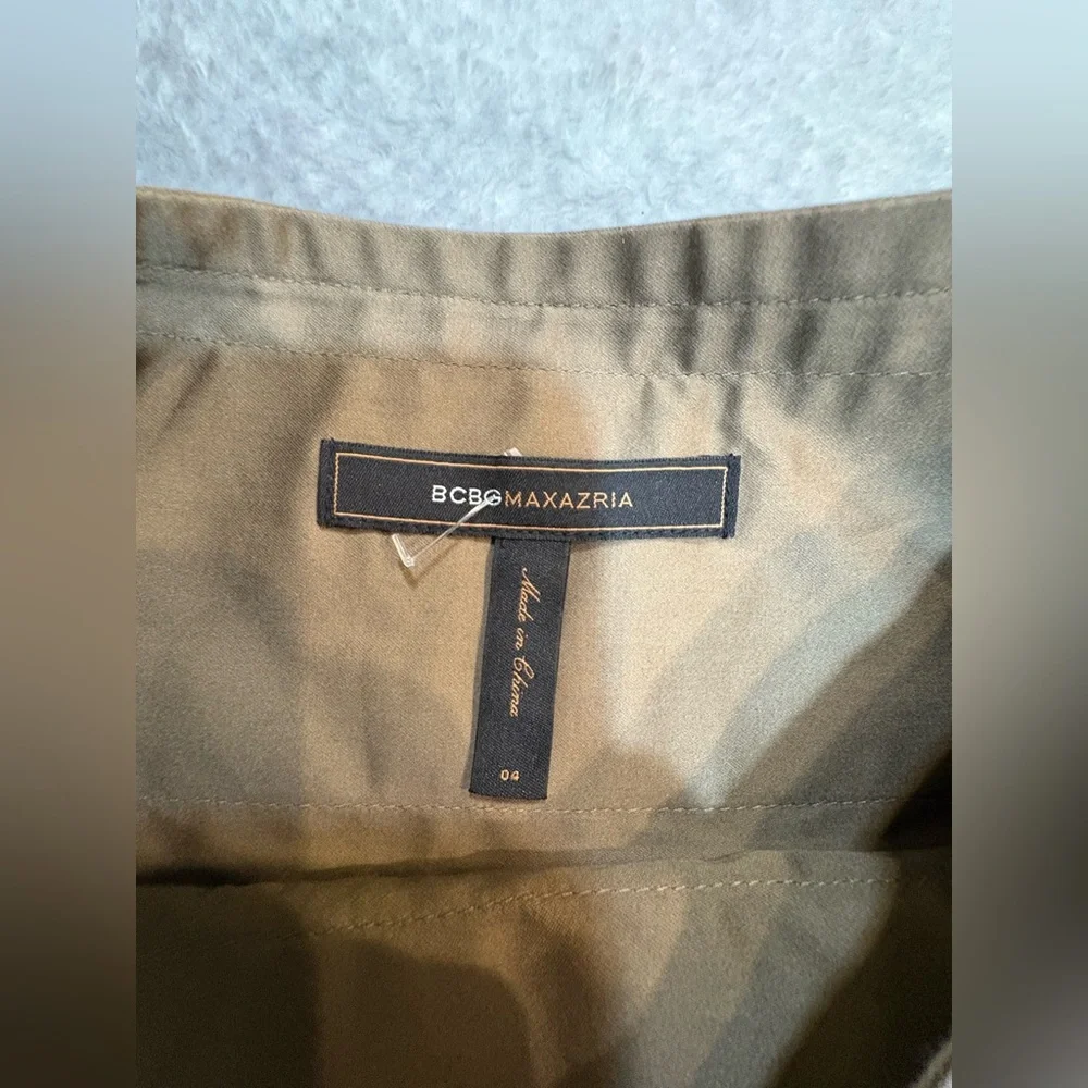 BCBGMaxazria‎ Brown Taupe Flare A-Line Pocket Sheen Luxe Casual Safari Skirt 4 S